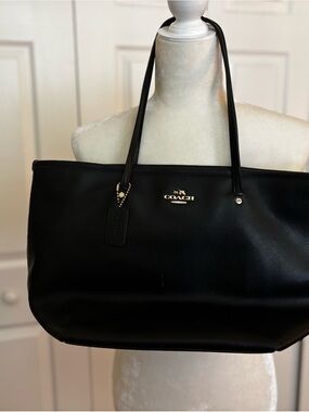Coach Black Leather Tote with Gold Logo Hardware